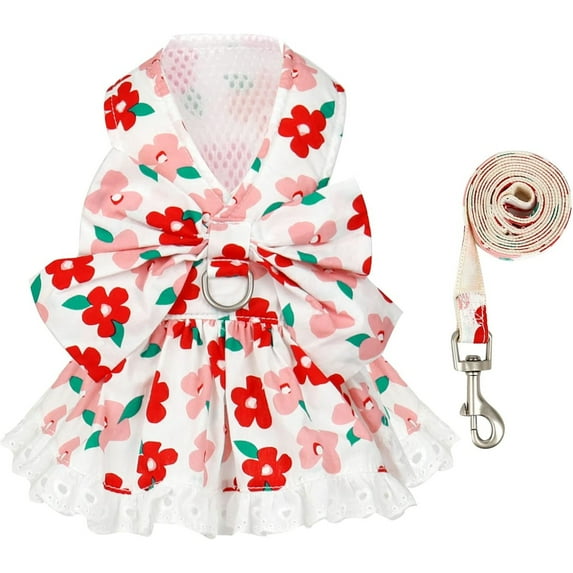 HQREA Puppy Harness Dress Leash Set Girl Cats Outfits Bowknot Princess Dress