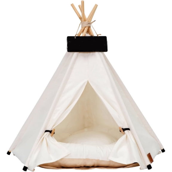 HQREA Puppy Teepee Pet Tent House Cat Bed Portable Teepee with Thick Cushion for Indoor