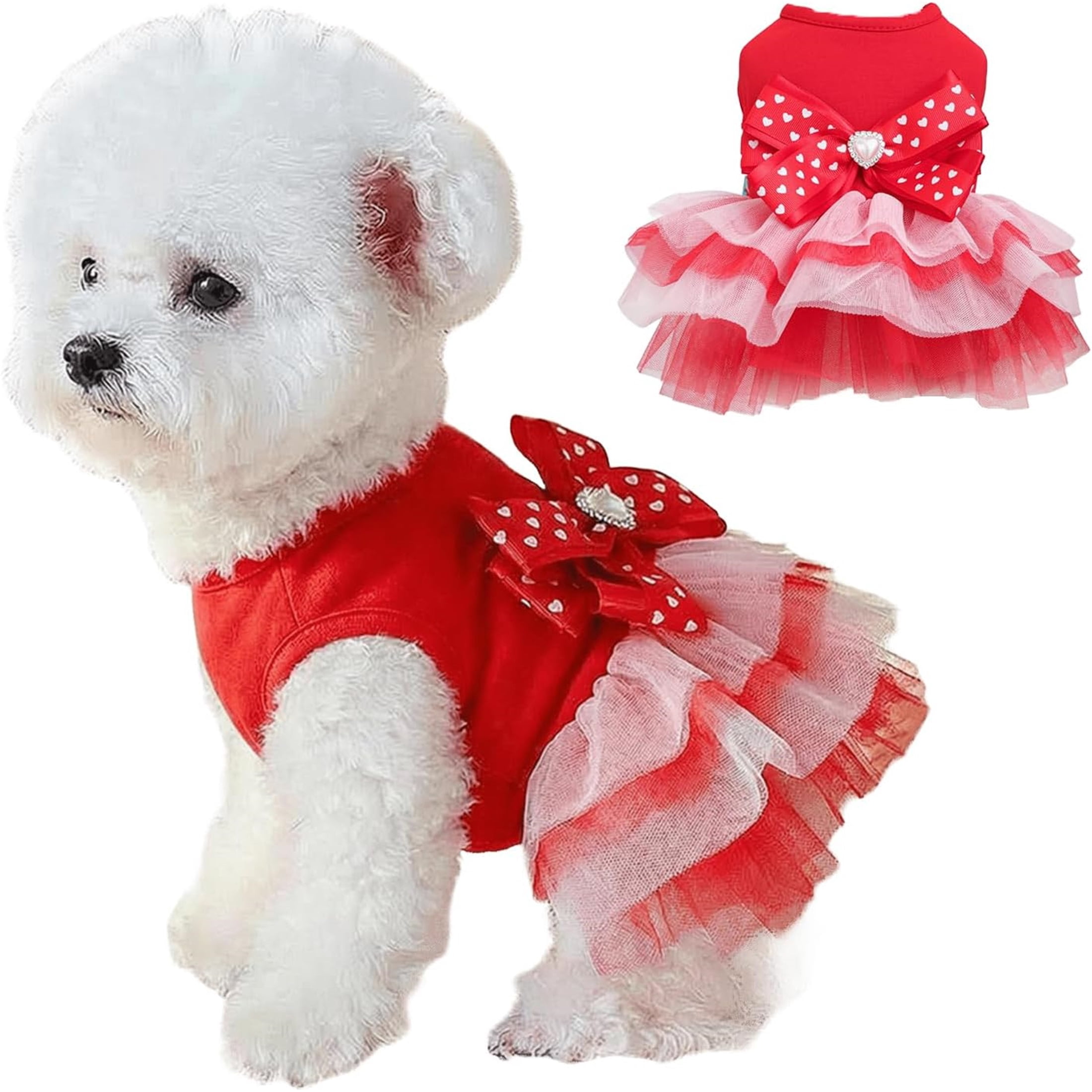 HQREA Red Dog Dresses for Small Dogs Girl Summer Clothes Puppy Cake Skirt Pet Wedding Birthday Outfits for Chihuahua Yorkie