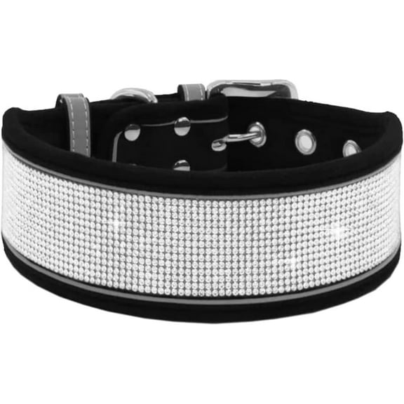HQREA Reflective Sparkling Diamond Collar Comfortable Pet Collar for Large Dogs