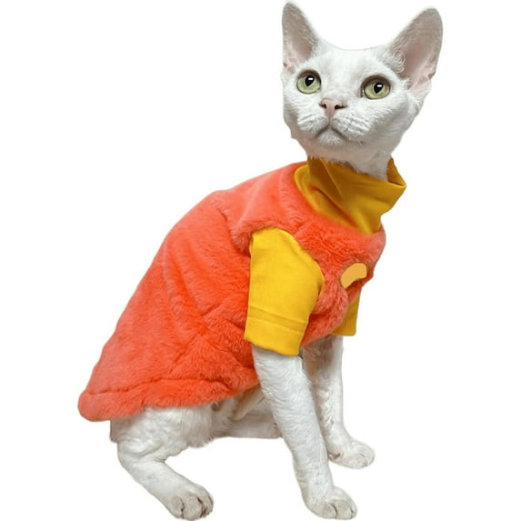HQREA Sphynx Cat Sweater, Warm Hairless Cat Clothes Pet Fleece Pullover for Cold Weather