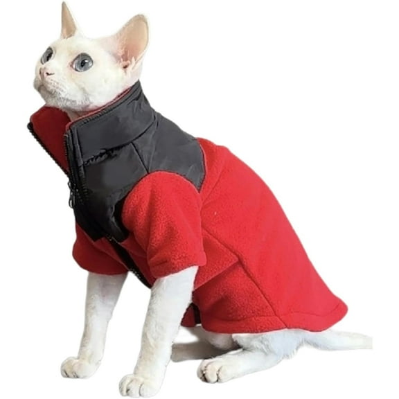 HQREA Sphynx Cat Winter Coat Clothes, Hairless Cat Jacket with Zipper for Cold Weather