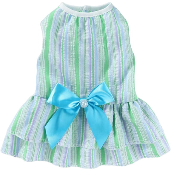 HQREA Striped Dog Dress Puppy Princess Dresses with Bowknot Sleeveless Girl Dog Clothes for Summer Pet Birthday Holiday Outfits