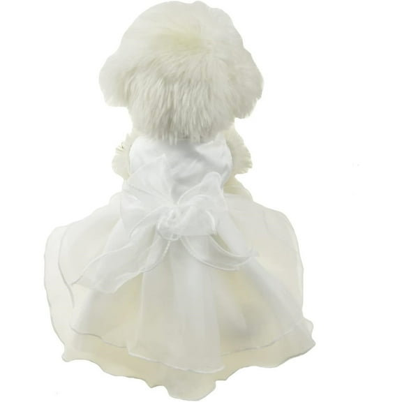HQREA White Dog Dress Tutu Princess Skirt with Bowknot Party Wedding Costume for Puppy
