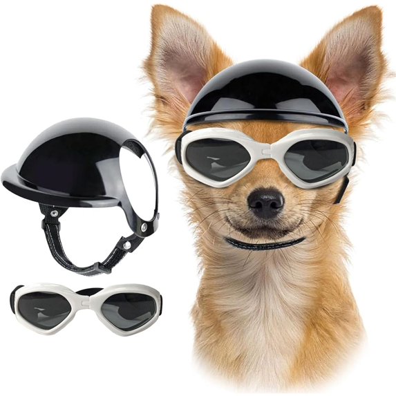 HQREA Windproof Dog Goggles with Helmet, Pet Glasses Set for Small Dog Riding Driving