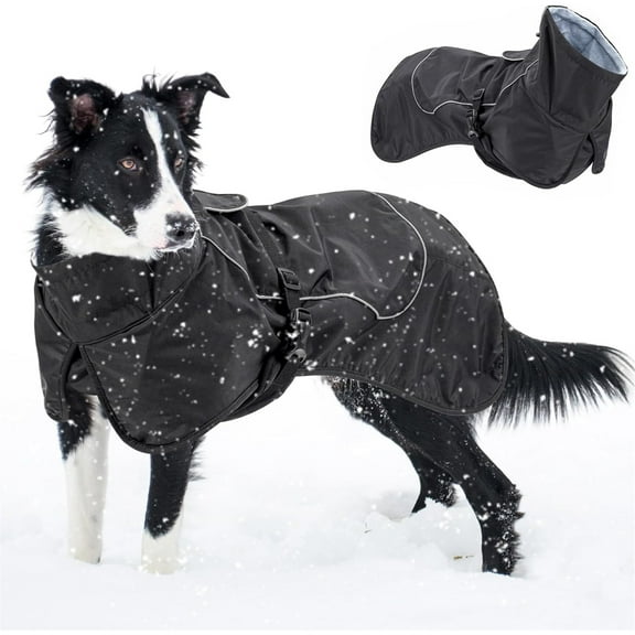 HQREA Winter Large Dog Raincoat Warm Fleece Pet Waterproof Jacket Reflective Extra Big Dog Rain Coat