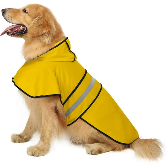 HQREA Yellow Dog Raincoat Hooded Slicker Poncho for Puppy and Large Dogs