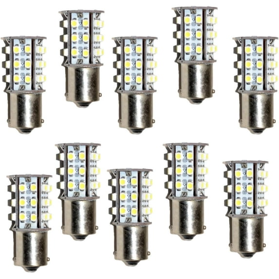 HQRP 10-Pack BA15s Bayonet Base 30 LEDs SMD 3528 LED Bulb Warm White for #1141 Minnie Winnie RV Interior / Ceiling Lights Replacement