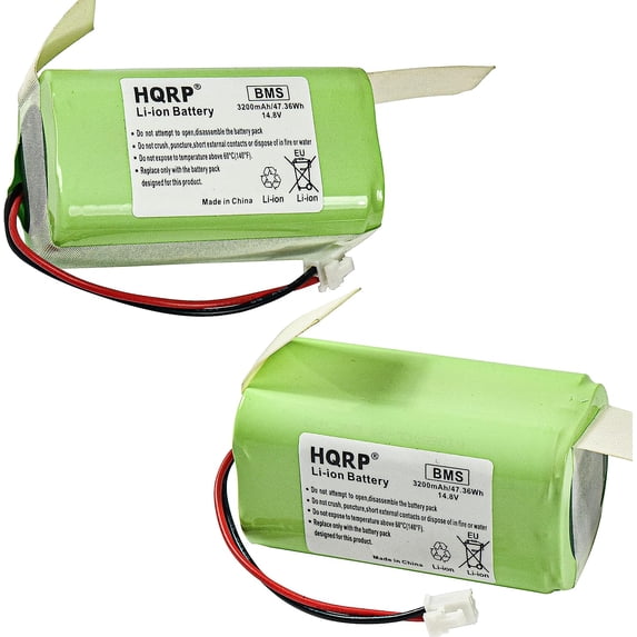 HQRP 2-Pack 14.8V Battery Compatible with Shark RVBAT850, Ion R75, R85, RV850, S87, AV752, AV751, RV761, RV851WV, RV871, RV1000S, RV101AE Robot Vac Vacuum Cleaners, 2-Prong Connector, RVBAT85O 3200mAh