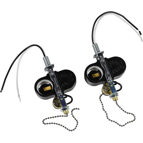 HQRP 2-Pack 2-Light Socket Switch Compatible with Hunter, Casablanca, Hampton Bay, Harbor Breeze, Westinghouse Ceiling Fan Pull Chain E26 E27 Lamp Light Holder