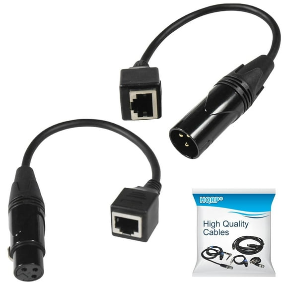 HQRP 2-Pack 3-Pin XLR Female and Male to RJ45 Adapter, RJ45 to XLR DMX Cable, Network Connector Compatible with DMX-CON Controller Series for LED RGB Strips, Stage and Recording Studio