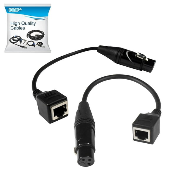 HQRP 2-Pack 3-Pin XLR Female to RJ45 Adapter, RJ45 to XLR DMX Cable, Network Connector Extension Cable Compatible with DMX-CON Controller Series for LED RGB Strips, Stage and Recording Studio