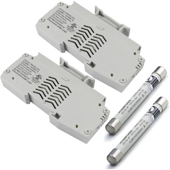 HQRP 2-Pack ATPV-63LD 1500VDC 35A 10x85mm Solar PV DIN Rail Fuse Holder with 10x85m 20A Fuse, UL Listed