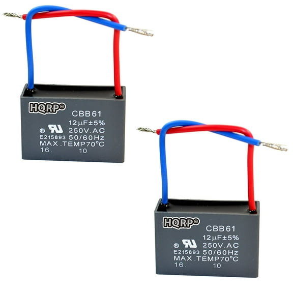 HQRP 2-Pack Ceiling Fan Capacitor CBB61 12uf 2-Wire