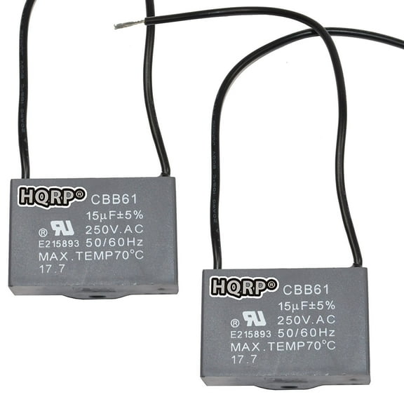 HQRP 2-Pack Ceiling Fan Capacitor CBB61 15uf 2-Wire