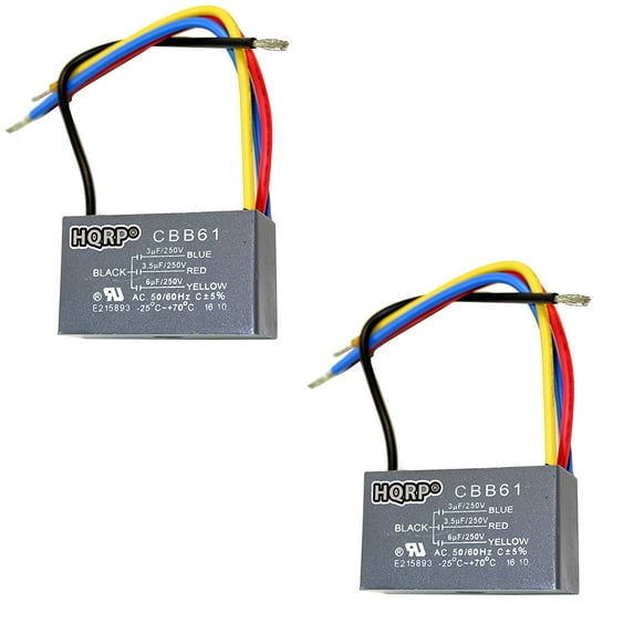 HQRP 2-Pack Ceiling Fan Capacitor CBB61 3uf+3.5uf+6uf 4-Wire