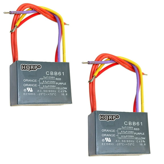 HQRP 2-Pack Ceiling Fan Capacitor CBB61 5uf+6.5uf+6.5uf 5-Wire