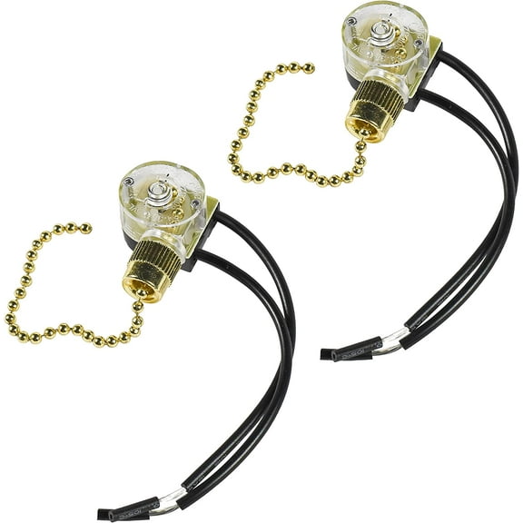 HQRP 2-Pack Ceiling Fan Switch Compatible with Shine Top LS-303N, LS-301B E218558, Westinghouse 77023, Harbor Breeze 33908 2-Wire Pull Chain Fan Light Switch With 2 Pre-Installed Wires, UL Listed