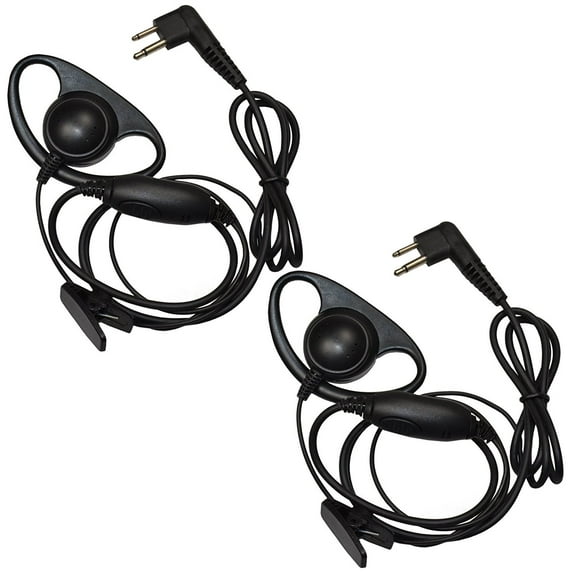 HQRP 2-Pack D Shape Earpiece Headset PTT Mic for Motorola CP250, CP300, RDV-2080D, RDV-5100, VL50
