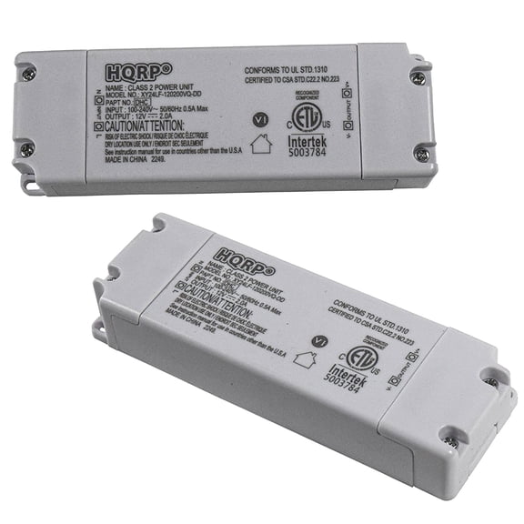 HQRP 2-Pack LED Driver 100-240V AC to 12V DC 2A 24W Compatible with 12v LED installations, LED Strip Lights Terminal Block for Both Sides