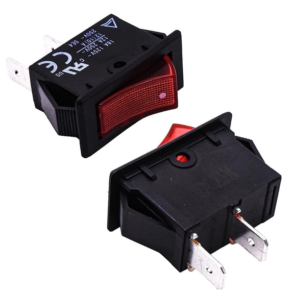 HQRP 2-Pack ON Off Red Rocker Switch 2-Prong 16A 125V Compatible with KEDU HY35B, Craftsman Saw, Air Compressor, Grizzly T10875 Grinder, Craftsman CX904 Grinder, UL Listed