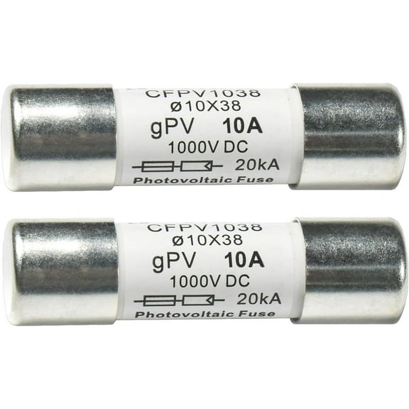 HQRP 2-Pack Solar PV Fast Acting Photovoltaic Fuse Link CFPV-1038, gPV type, 10 Amp 1000V DC, 10x38mm, 20kA IR, Replacement for Littelfuse SPF010, In-Line Midget Ceramic Fuses for Solar Power Systems