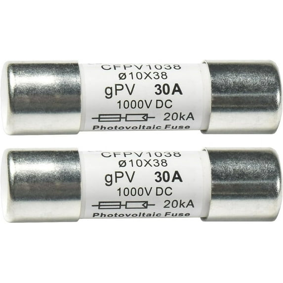 HQRP 2-Pack Solar PV Fast Acting Photovoltaic Fuse Link CFPV-1038, gPV type, 30 Amp 1000V DC, 10x38mm, 20kA IR, Replacement for Littelfuse SPF010, In-Line Midget Ceramic Fuses for Solar Power Systems