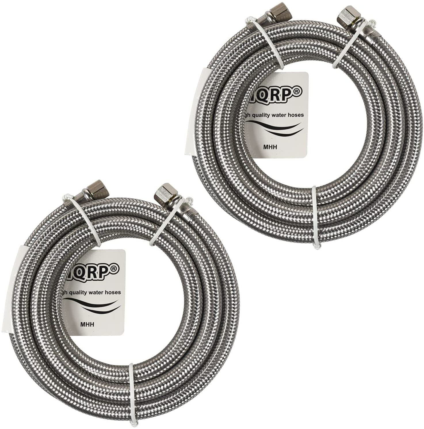 HQRP 2-Pack Universal Premium Braided Stainless Steel Refrigerators/Ice Makers Hoses with 1/4" Comp by 1/4" Comp Connection, 6-ft Burst Proof Water Supply Lines