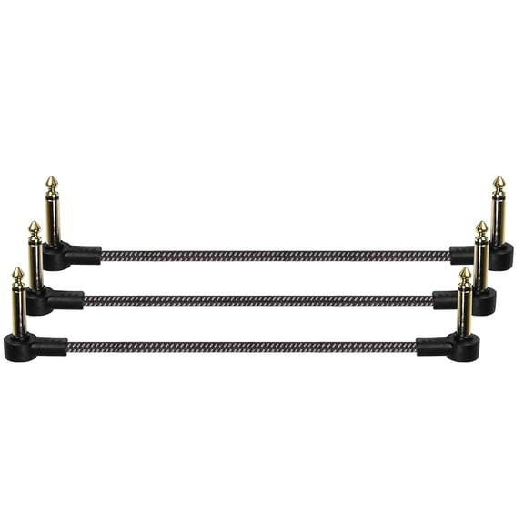 HQRP 3-Pack 1/4 Inch TS Instrument Cable Bass AMP Cord, 6 in Effect Pedal Cable for Electric, Bass Guitar, Electric Mandolin, Pro Audio, Right Angle to Right Angle, 6.35mm Male Jack Stereo Audio Cord