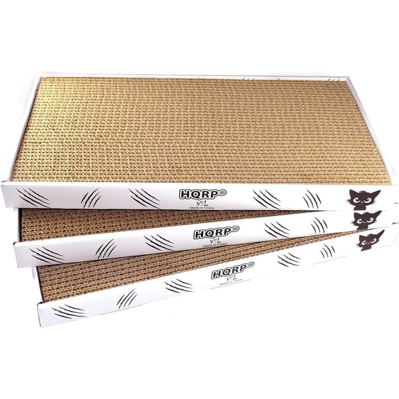 HQRP 3-Pack Large Cat Scratcher Cardboard Cat Scratcher Box, Reversible Cat Scratch Pad Board, Wide Flat Scratching Pad for Cats, Corrugated Scratch Bed, Cat Scratchers for Indoor Cats Cardboard