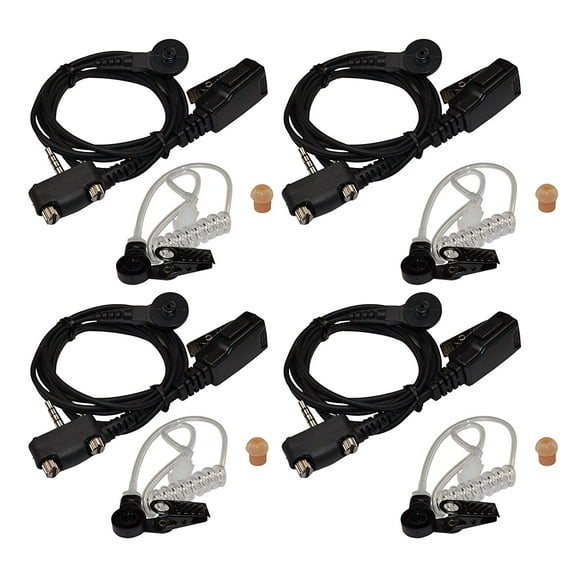 HQRP 4-Pack Acoustic Tube Earpiece Headset PTT Mic for Vertex Standard VX-168, VX-180, VX-210
