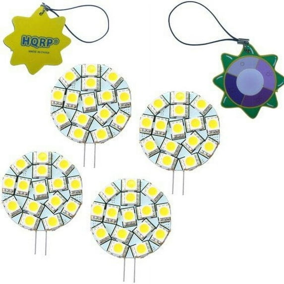 HQRP 4-Pack Bi-pin G4 Side plug 15 LEDs SMD 5050 LED Bulb Warm White 12V AC/DC for #875 #877 RV Interior / Ceiling / Porch Lights Replacement + Sun Meter