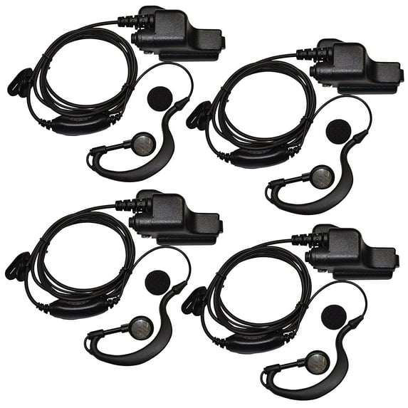 HQRP 4-Pack G Shape Earpiece Headset PTT Mic for Motorola GP900, GP1200, GP9000, MT2000
