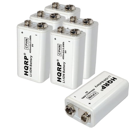 HQRP 6-Pack 9V 400mAh LI-ION 9-Volt Rechargeable / Radio / Square / 6LR61 / 7.2H5 / 6KR61 / 6HR61 / PP3 High Capacity Long Life Battery