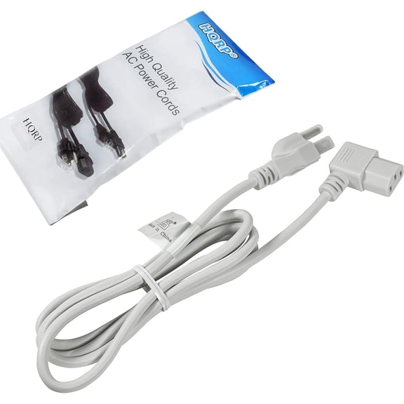 HQRP AC Power Cable Cord Right Angle Type Compatible with Mackie Loudspeakers/Studio Monitoring, Mains Cable Plus White, UL Listed