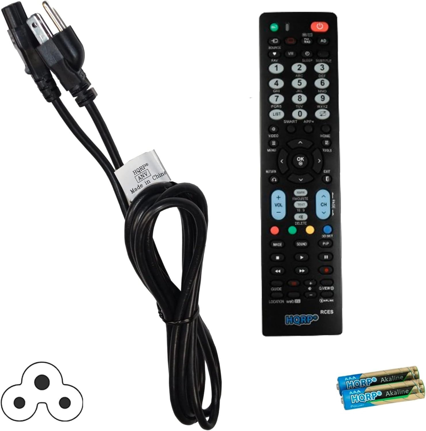 HQRP AC Power Cord and Remote Control for LG 42LA6205, 42LA6205UA