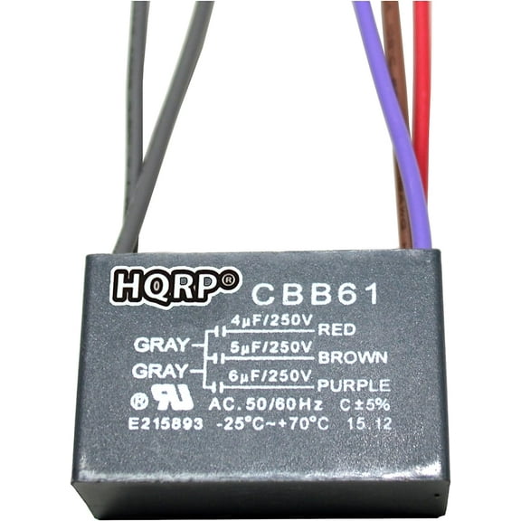 HQRP Ceiling Fan Capacitor CBB61 4uf+5uf+6uf 5-Wire