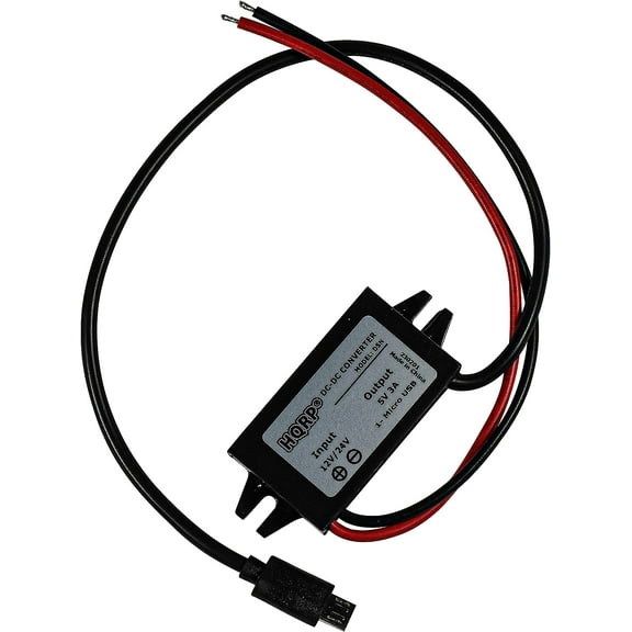 HQRP DC-DC Step Down Converter 12/24V to 5V 3A 15W with Micro USB Male Connector Power Supply Adapter Compatible with Ring Alarm keypad, Cellphones, GPS Units, Cameras Waterproof Voltage Regulator