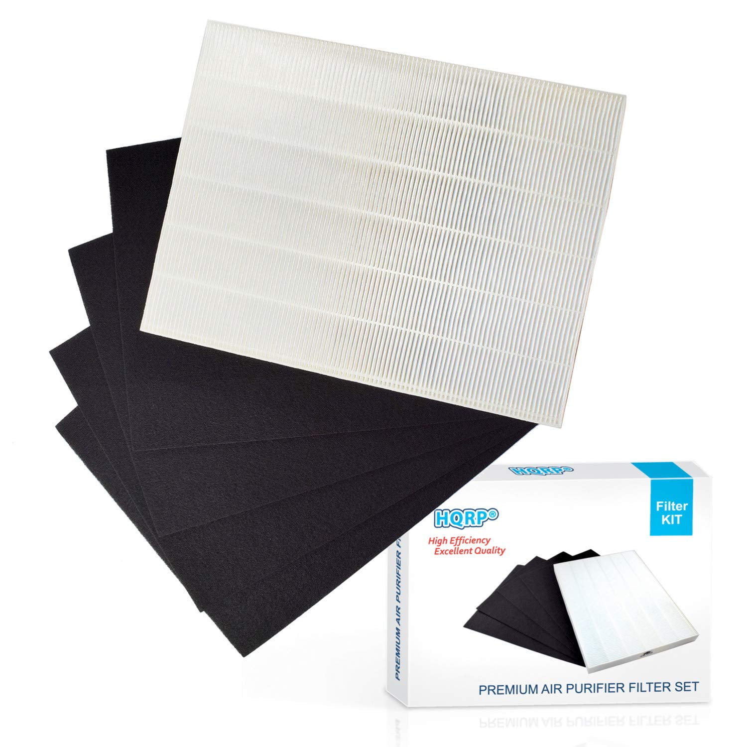 HQRP Filter Set (True HEPA + 4 Carbon) fits Fellowes AP-300PH AP-300 Air Purifier, HF-300 9370101 / 9372101 Replacement