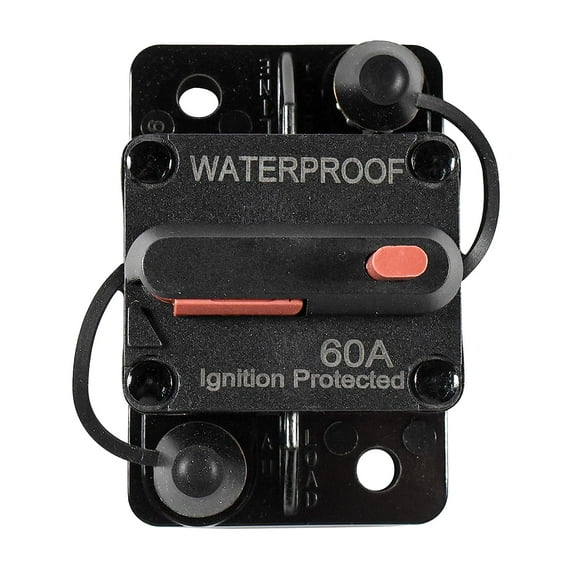 HQRP High-Current Circuit Breaker, Amp Breaker with Fuse Manual Reset Switch Waterproof for Car Motor Boat Marine RV Yacht Battery Trailer Bus Truck Solar System, 12-48VDC, 60A