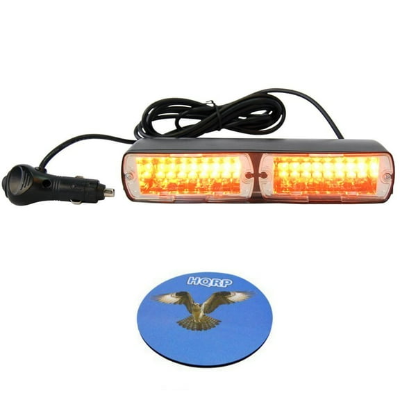 HQRP High Power 16 LED Car Deck Truck Dash Strobe Flash Warning Light Emergency 12V 8x8 Amber LEDs 15 Flash Patterns plus HQRP Coaster