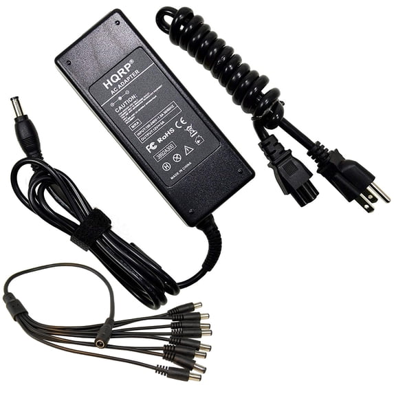 HQRP KIT: 12V 5A 60W DC Power Supply Adapter Transformer plus 1 to 8 DC Power Splitter Cable Cord For CCTV Security Cameras System plus HQRP Coaster