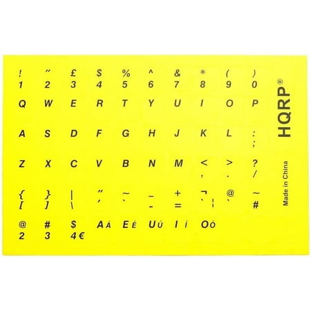 HQRP New USA UK Laminated QWERTY Keyboard Stickers for All PC & Laptops with Black Lettering on Yellow Background