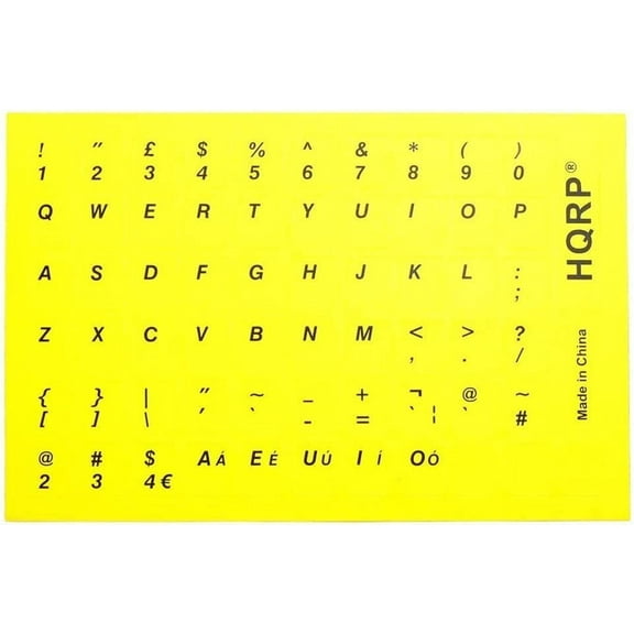 HQRP New USA UK Laminated QWERTY Keyboard Stickers for All PC & Laptops with Black Lettering on Yellow Background