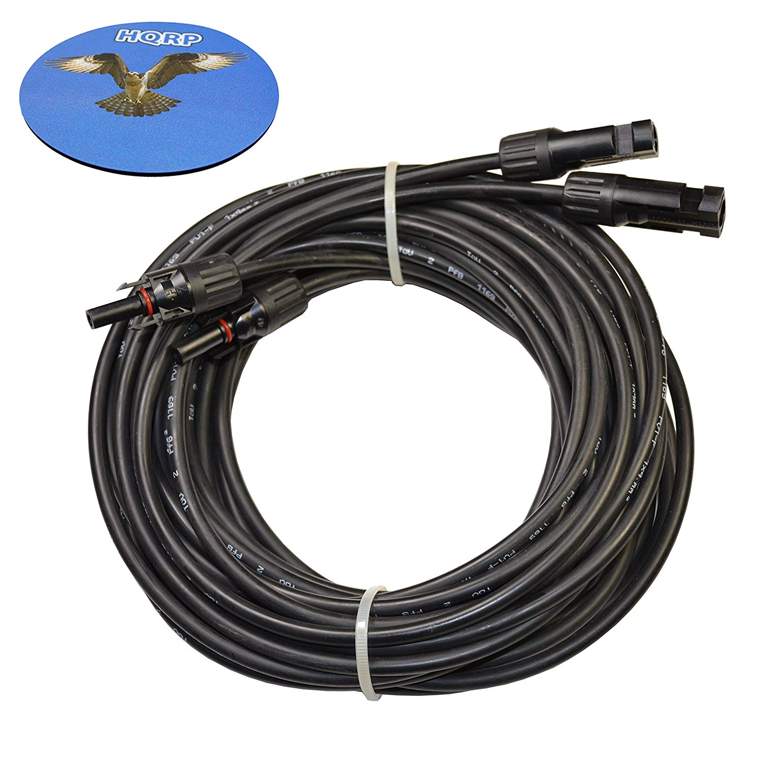 HQRP Pair 300 inches (7.62m) 1x4mm Solar Cable 12 AWG Copper Cable compatible with Connectors on both side + HQRP Coaster