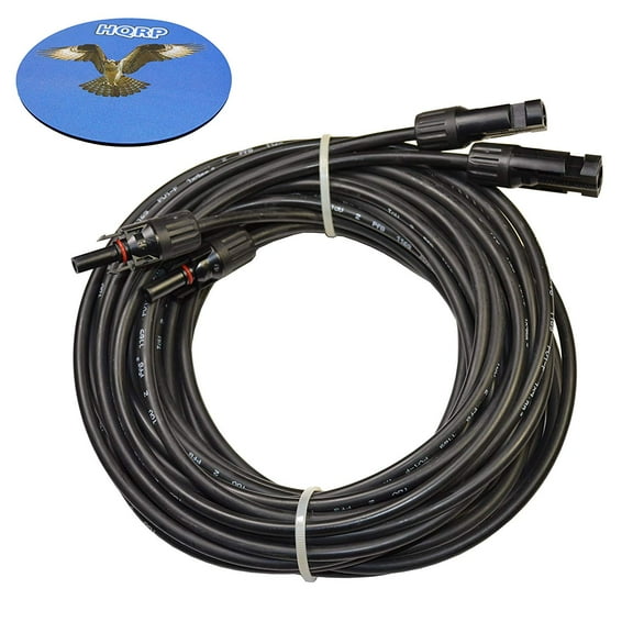 HQRP Pair 300 inches (7.62m) 1x4mm Solar Cable 12 AWG Copper Cable compatible with Connectors on both side + HQRP Coaster