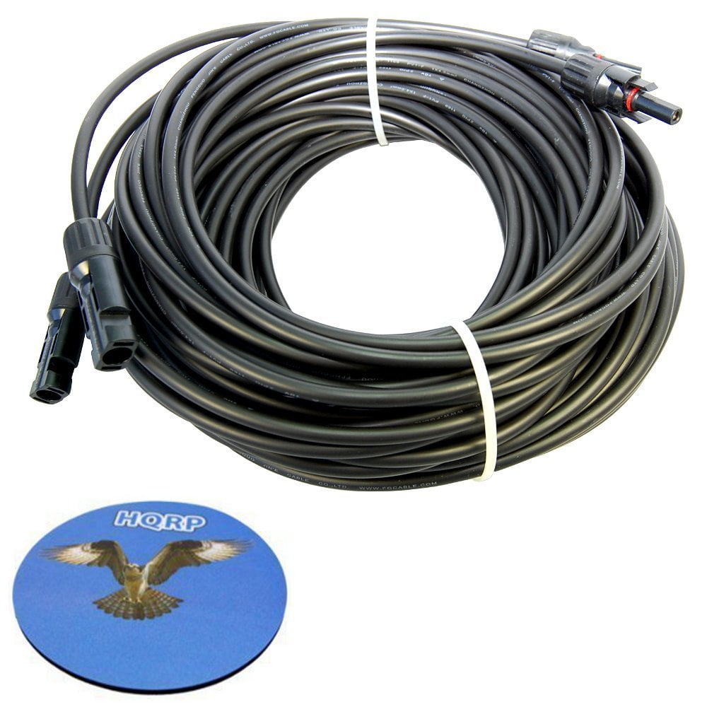 HQRP Pair 50 feet / 15.24m 1x4mm Photovoltaic Solar Array Cables compatible with Connectors plus HQRP Coaster