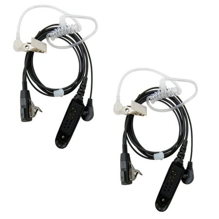 HQRP Set: 2PCS Hands Free Oval Side Mount Pin Connector HeadSets with Earpiece and Microphone for Motorola Radio Devices HT Series