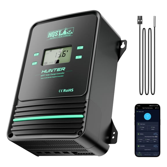 HQST 100 Amp MPPT Solar Charge Controller, 12V/24V/36V/48V Negative Grounding Controller, w/ Smart Bluetooth APP Control, Low-Temp Cut-Off, LCD Display