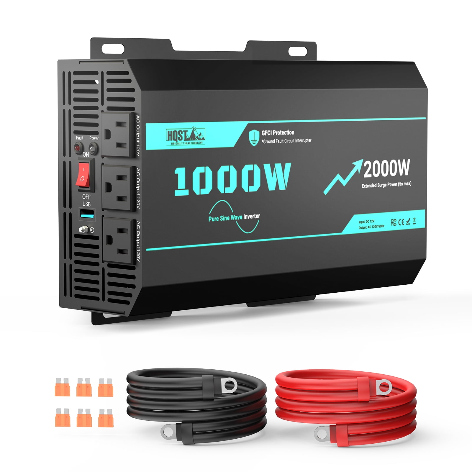 HQST 1000W Pure Sine Wave Inverter with 2000W Surge (5s max), 12V DC to ...